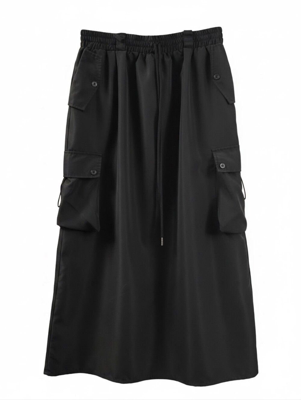 Y2K Black Cargo Maxi Skirt Nylon Drawstring Gorpcore Utility Midi